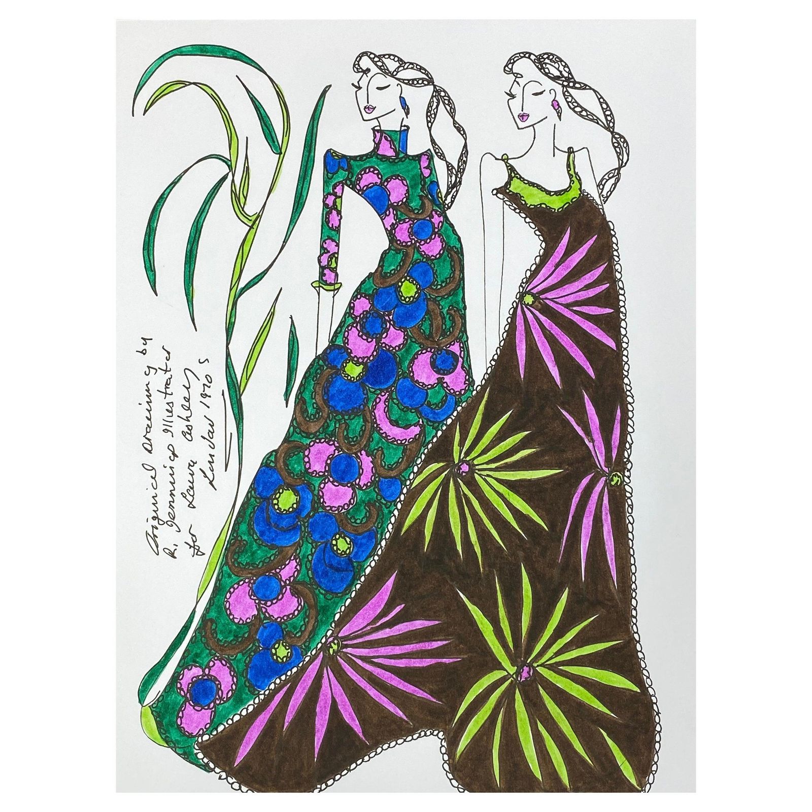 Unknownoriginal Fashion Design Illustration Watercolor Painting Laura Ashley Designercirca 2000s