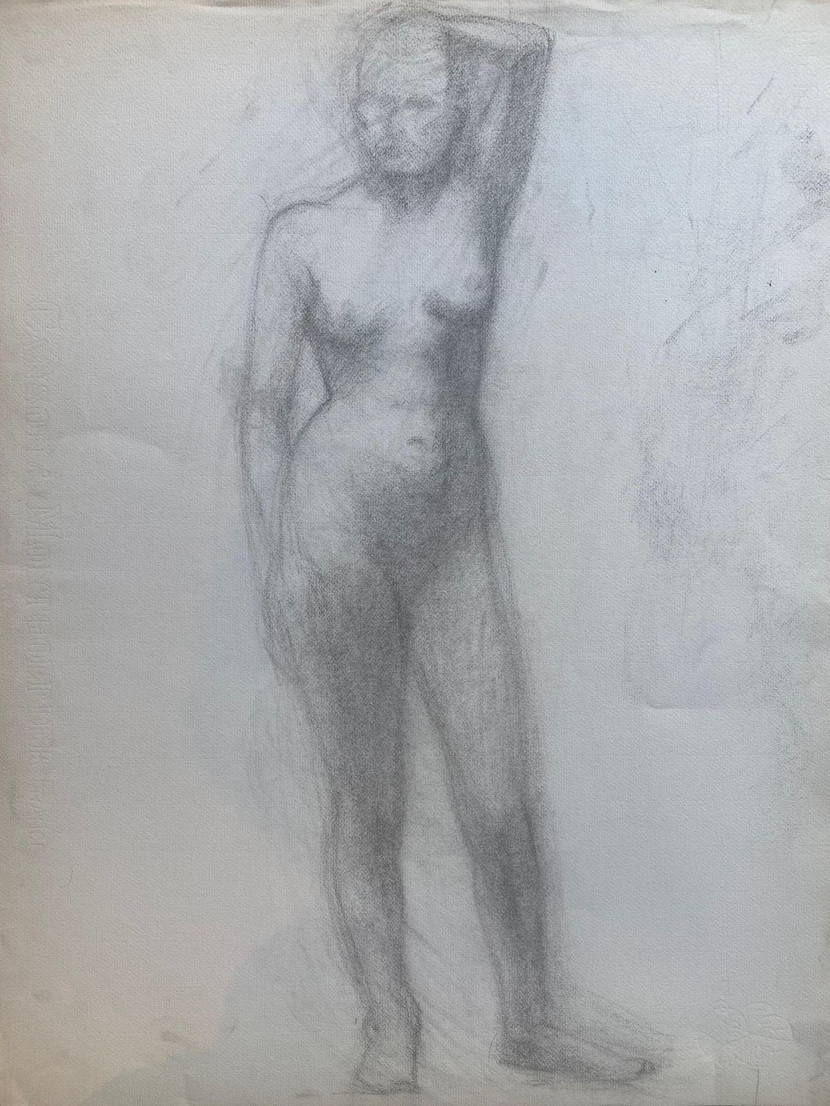 Unknownmid 20th Century French Charcoal Drawing, Portrait Of A Standing Nude Womencirca 1950s photo furniture