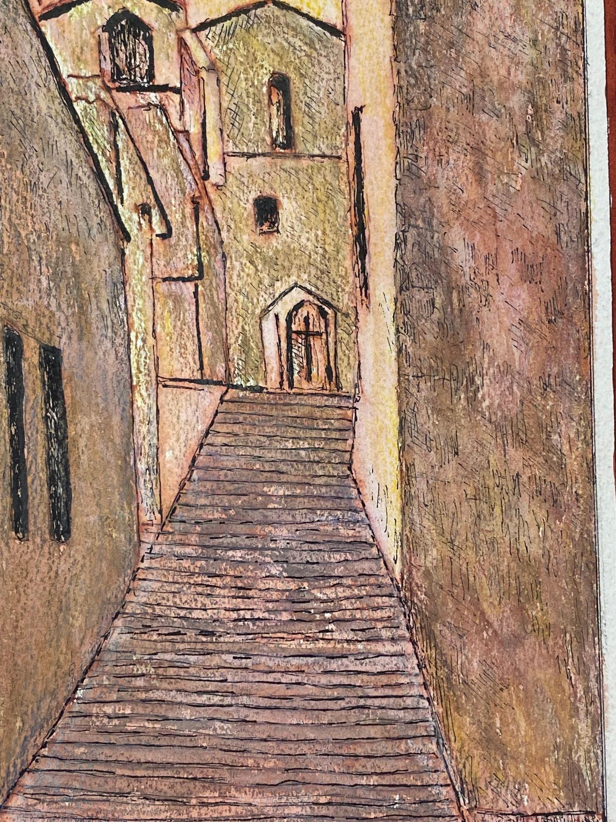 Unknown1950's Modernist Painting, French Steps Up To The Church1950s photo Art