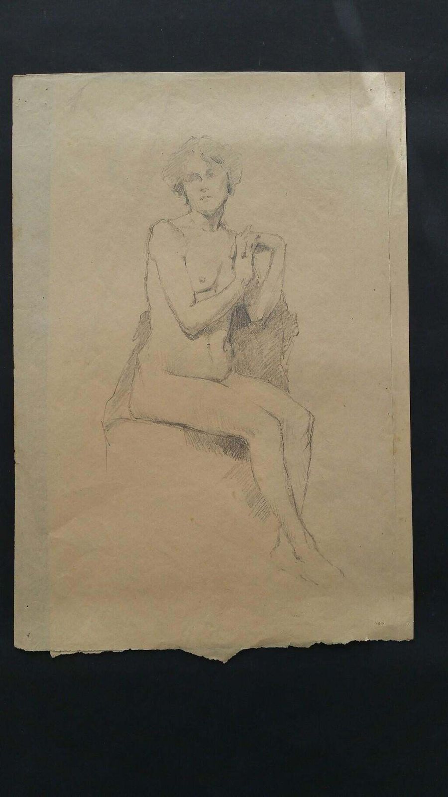 Unknownenglish Antique Portrait Sketch Of Female Nude Seated 'With Additional Image'circa 1880 1905 photo furniture