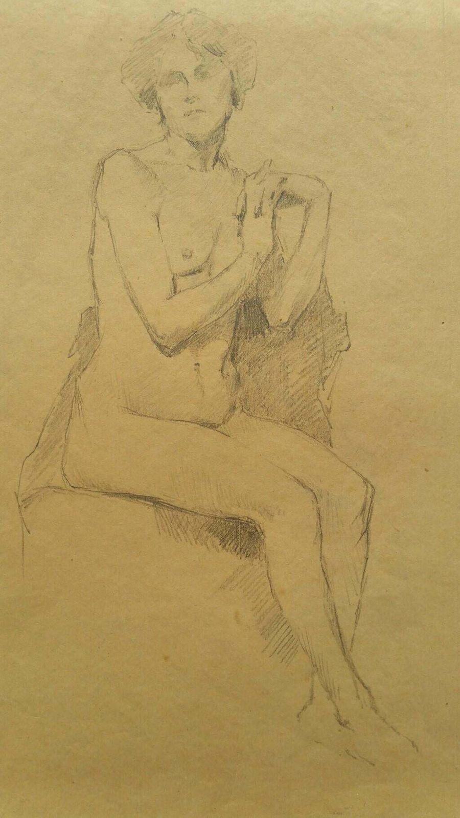 Unknownenglish Antique Portrait Sketch Of Female Nude Seated 'With Additional Image'circa 1880 1905 photo for sale