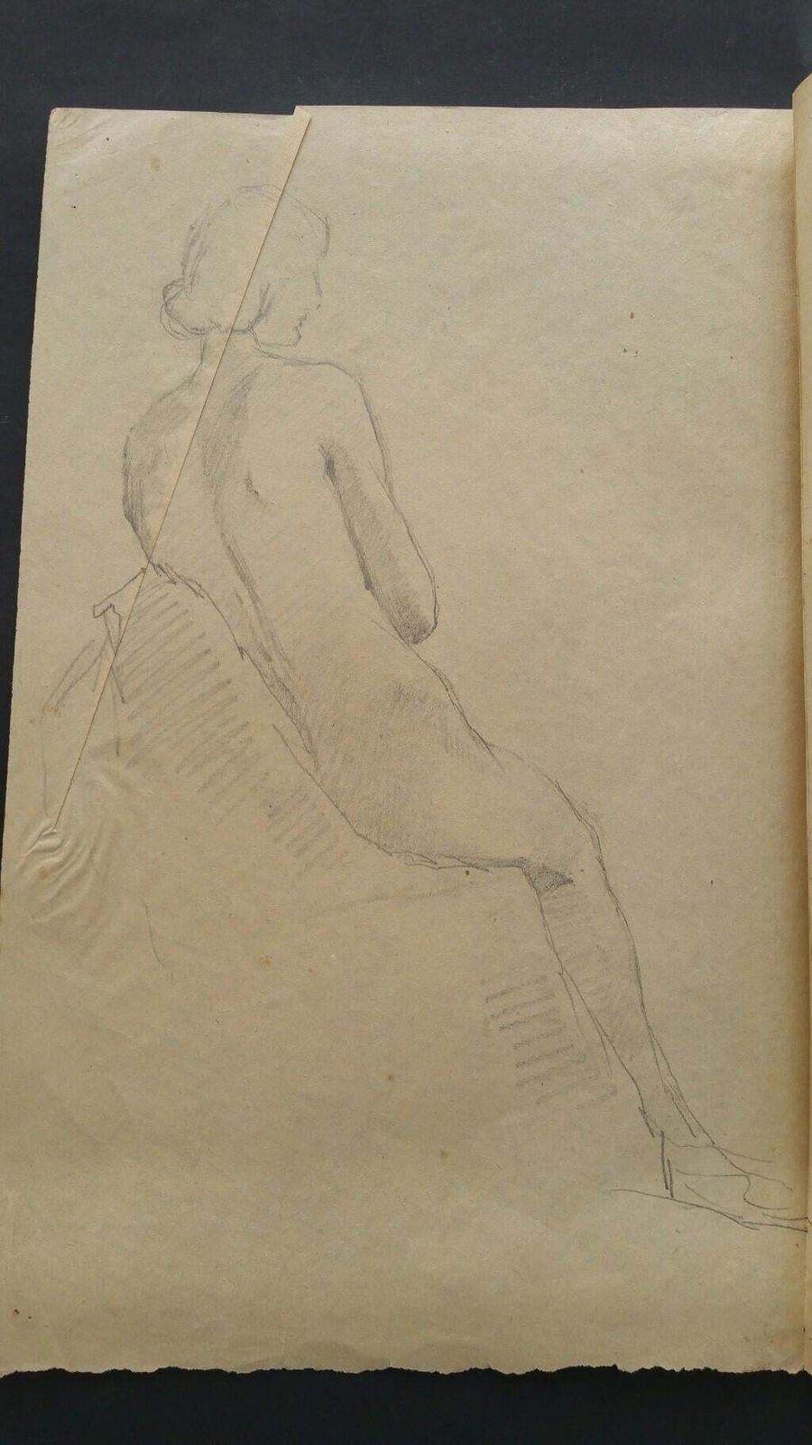 Unknownenglish Antique Portrait Sketch Of Female Nude Seated 'With Additional Image'circa 1880 1905 photo Art