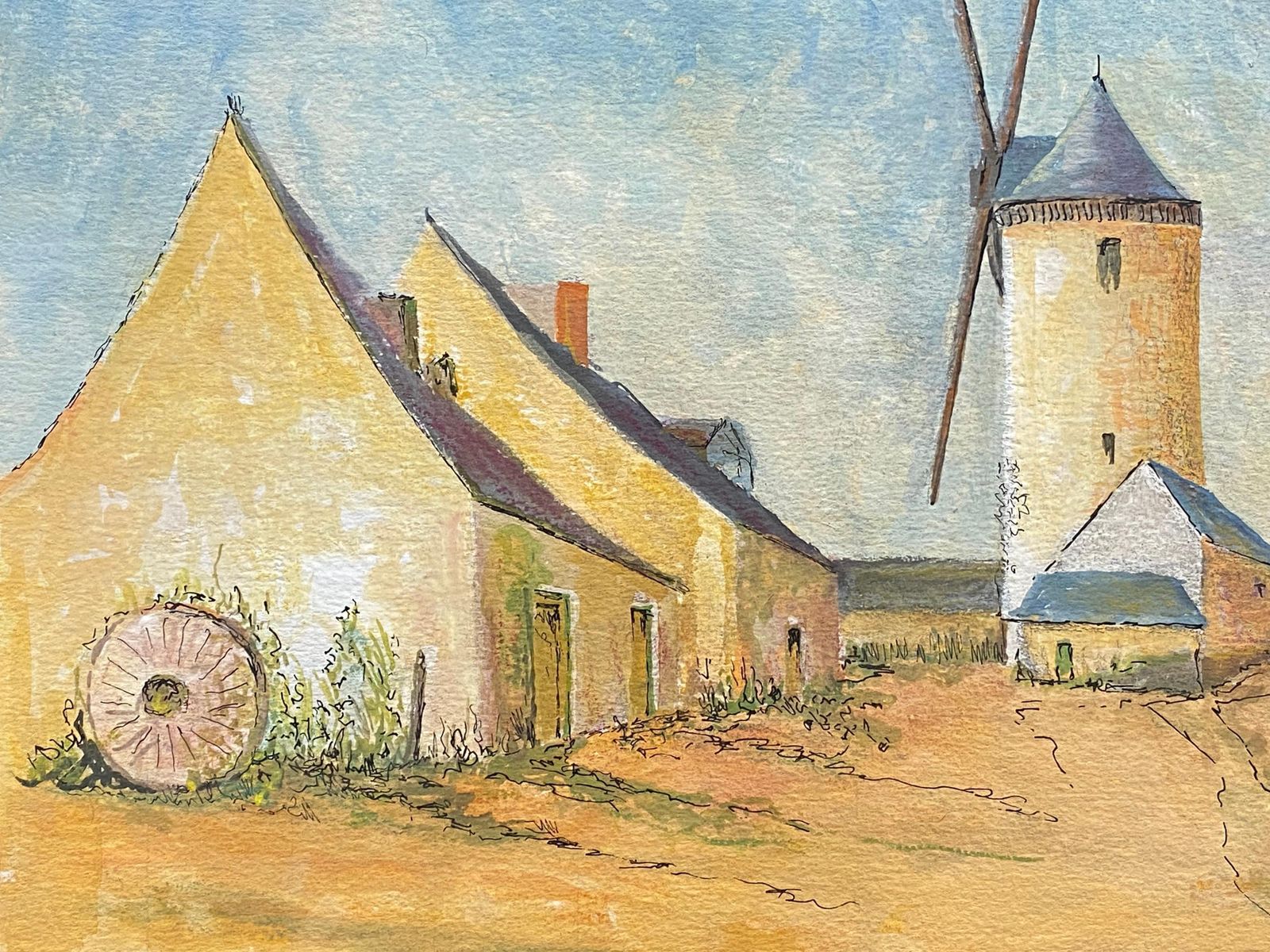 Unknown1950's French Modernist/ Cubist Painting Signed, The Windmill1950s photo for sale