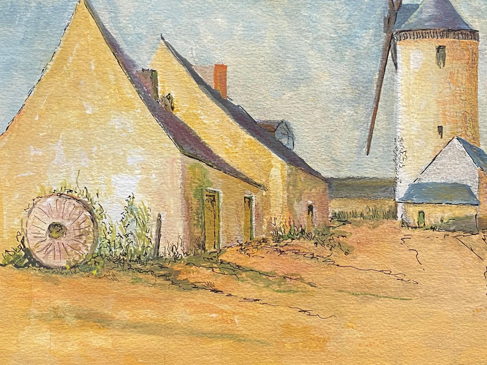 Unknown1950's French Modernist/ Cubist Painting Signed, The Windmill1950s photo 254.0