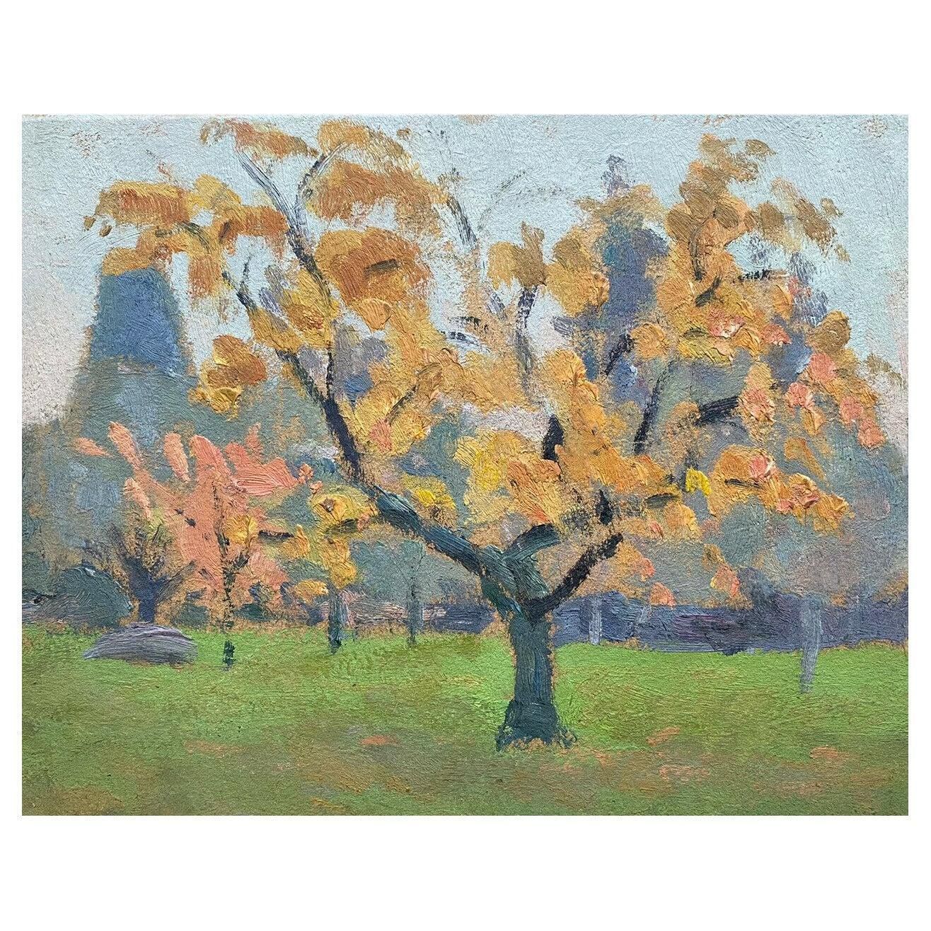 Unknownrene Hutet French Impressionist Oil, Autumn Trees Landscapemid Century