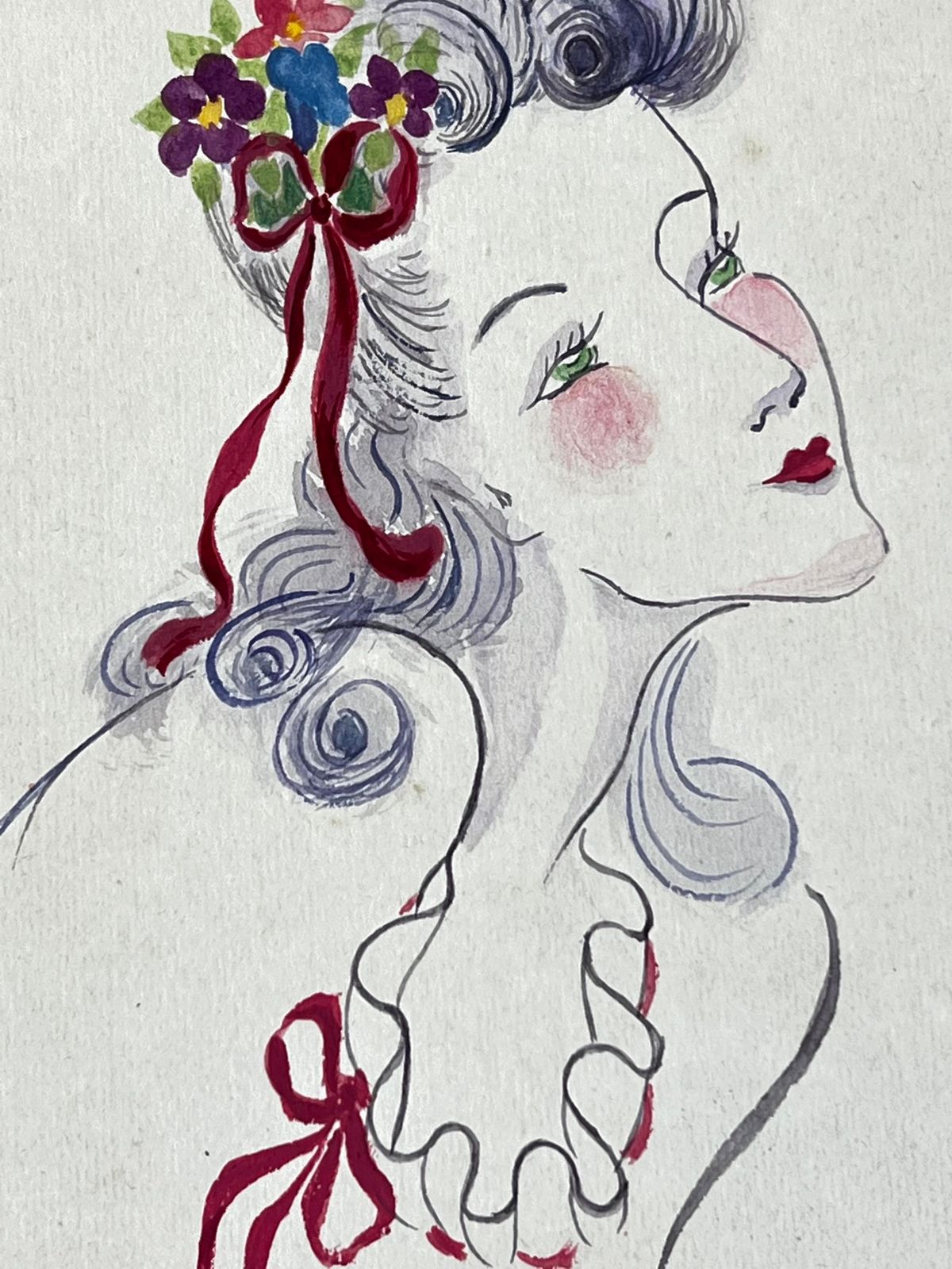 Unknown1940's Fashion Illustration, Lady With Green Eyes In Admirationcirca 1940s photo for sale
