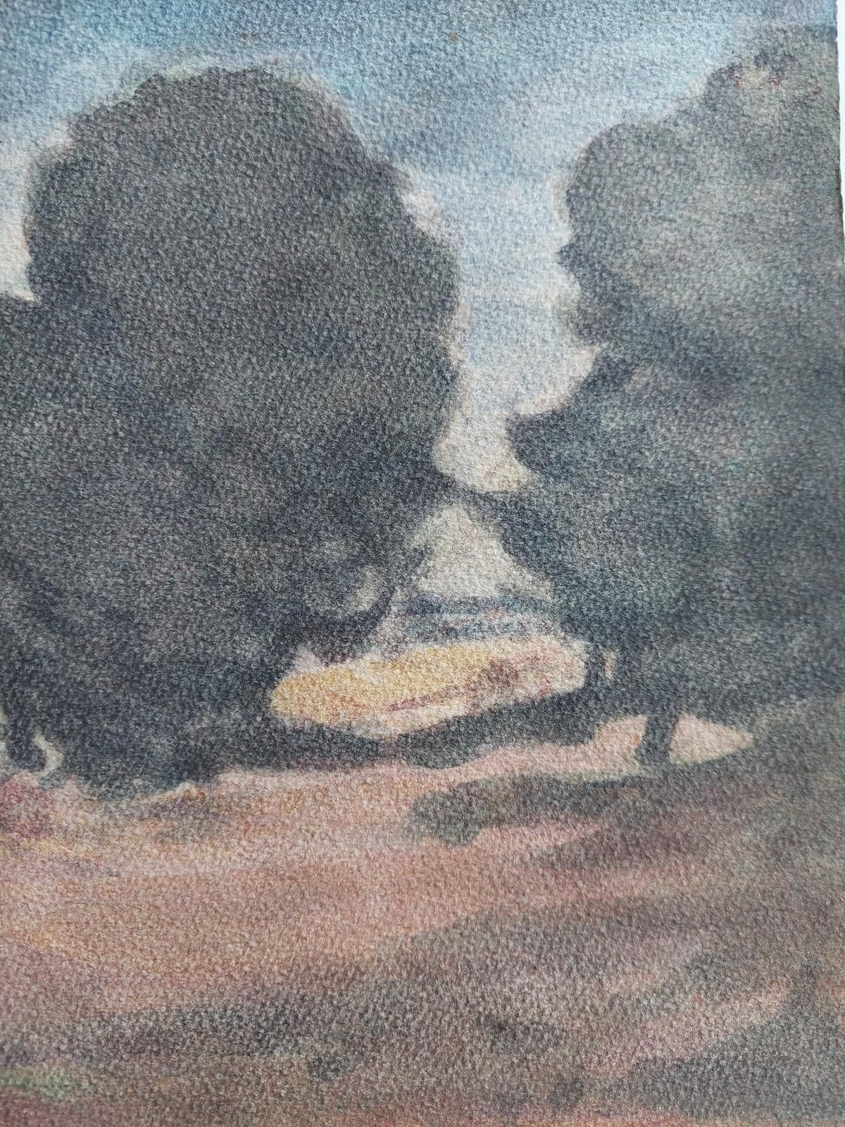 Unknownfrench Modernist Cubist Painting Figures In A Village20th Century photo vintage