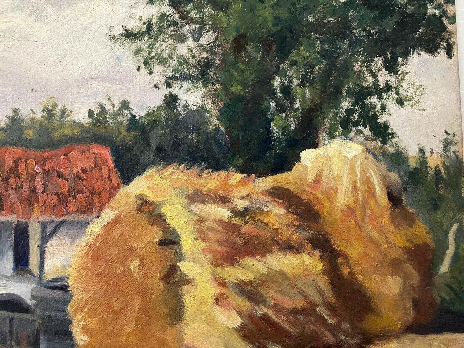Unknowngenevieve Zondervan French Oil Painting, Harvest Fields Farm Barnscirca 1990s photo for sale