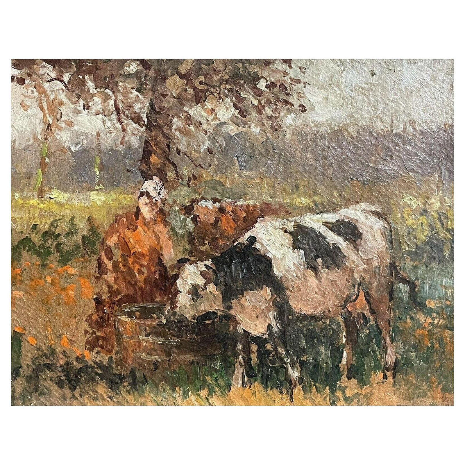Unknownmaurice Mazeilie French Impressionist Oil, Milkmaid With Cattle In Field20th Century