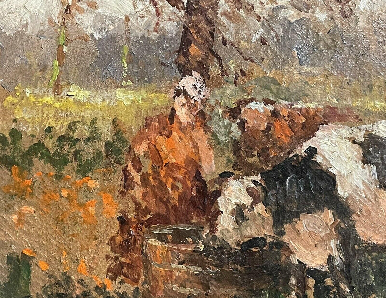 Unknownmaurice Mazeilie French Impressionist Oil, Milkmaid With Cattle In Field20th Century photo for sale