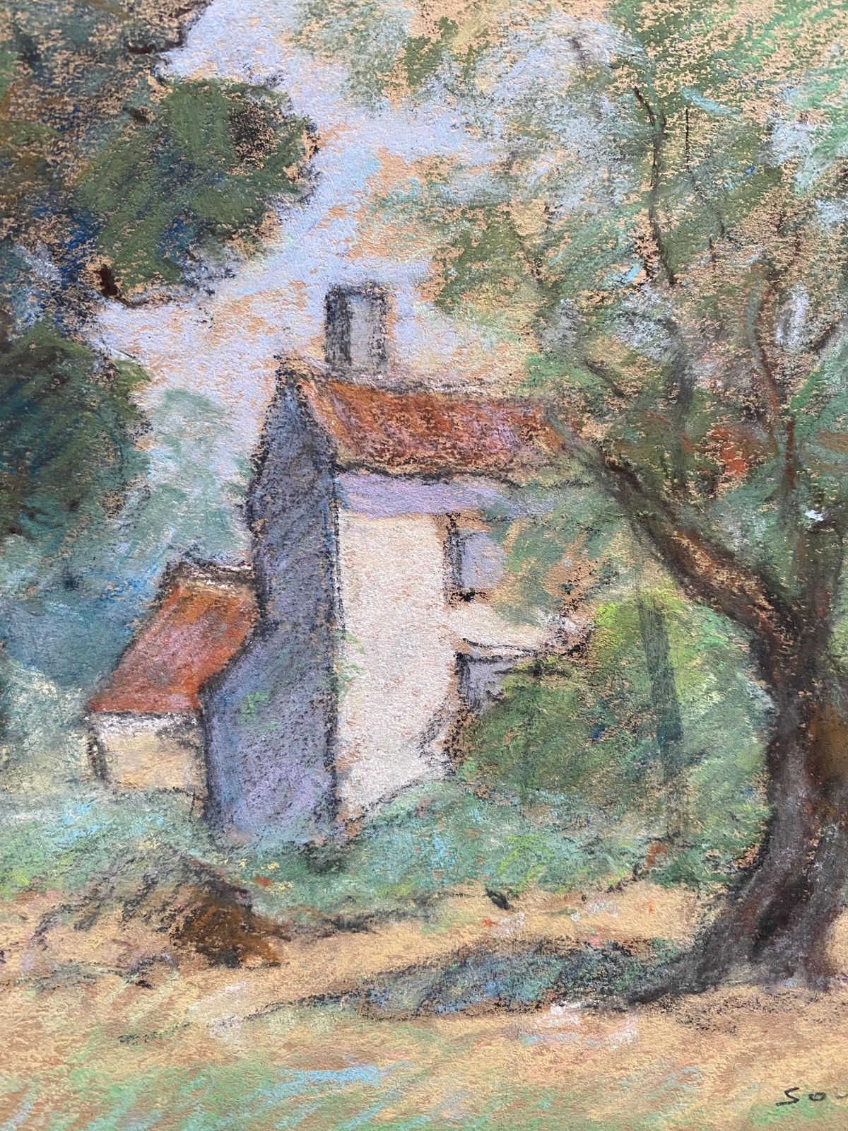 Unknowntwo Antique Pastel French Impressionist Paintings Sunlit Landscapescirca 1900s photo for sale