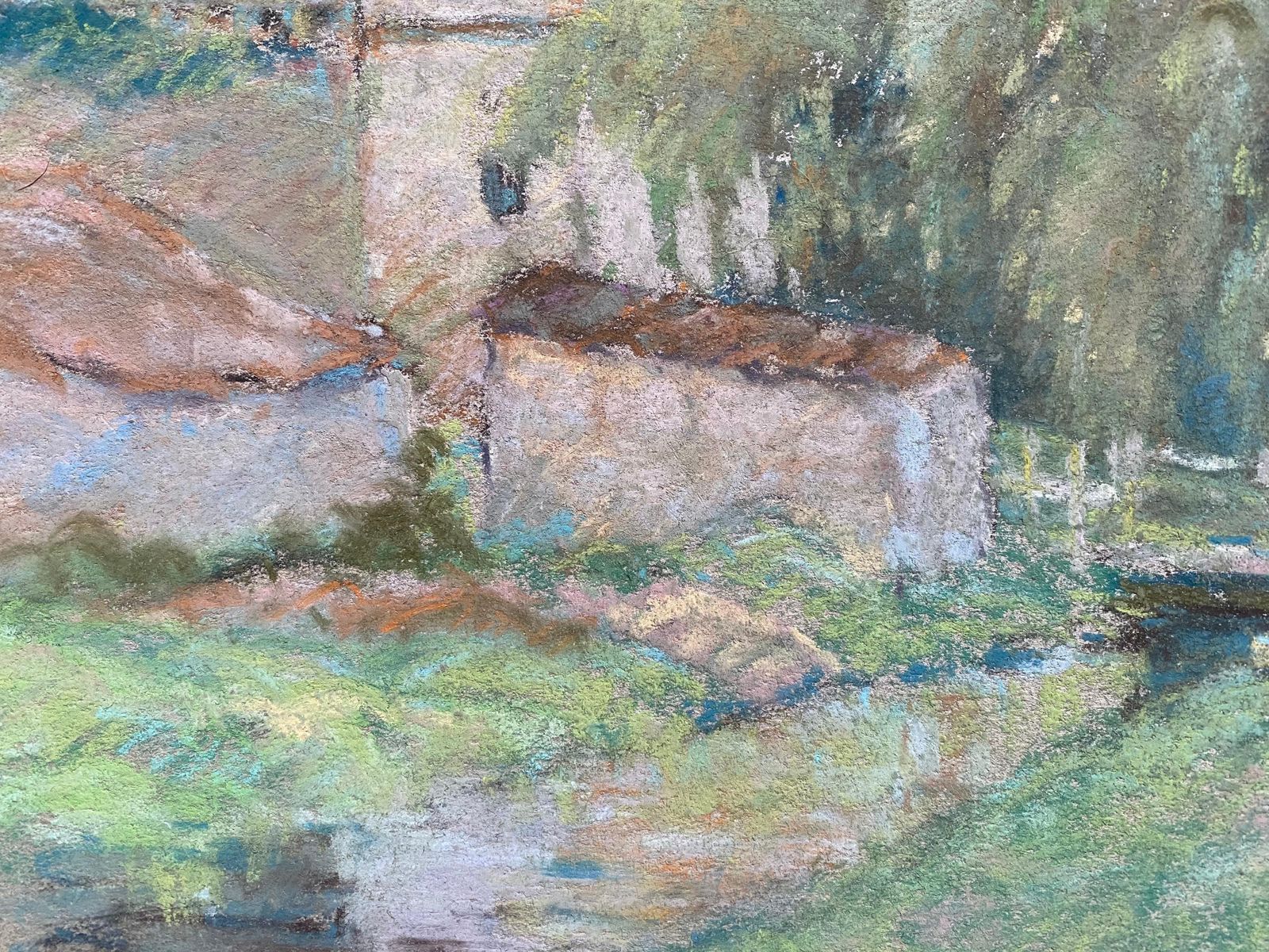 Unknownfine French Impressionist Pastel, Countryside Village Lane River And Treescirca 1947 photo vinterior
