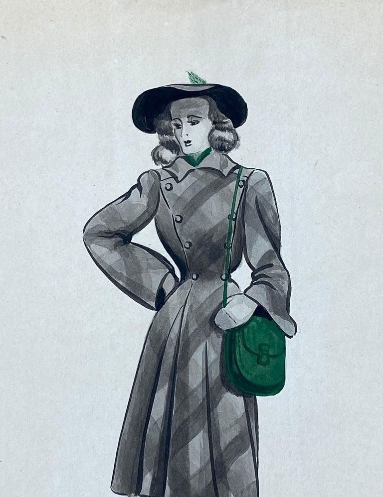 Unknown1940's French Fashion Illustration, The Stylish Lady With The Green Featurescirca 1940s photo furniture