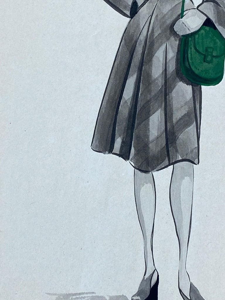 Unknown1940's French Fashion Illustration, The Stylish Lady With The Green Featurescirca 1940s photo 295.0