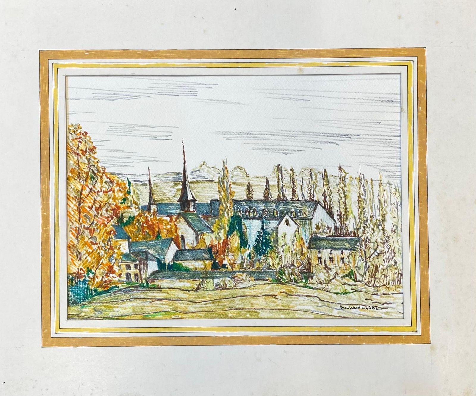 Unknown1950's French Modernist / Cubist Painting Signed, View Of Green French Village1950 photo for sale