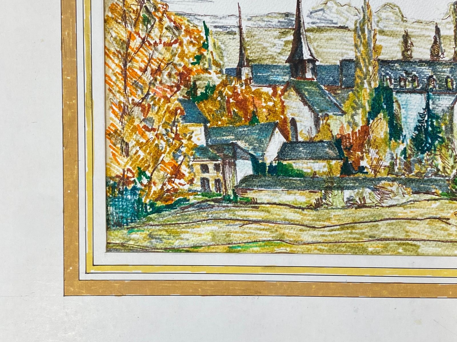 Unknown1950's French Modernist / Cubist Painting Signed, View Of Green French Village1950 photo 254.0