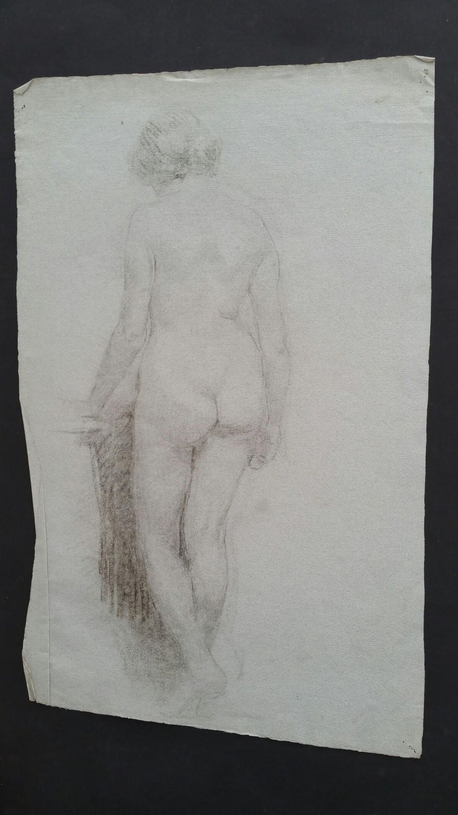 Unknownenglish Graphite Portrait Sketch Of Female Nude, Back Viewcirca 1880 1905 photo buy