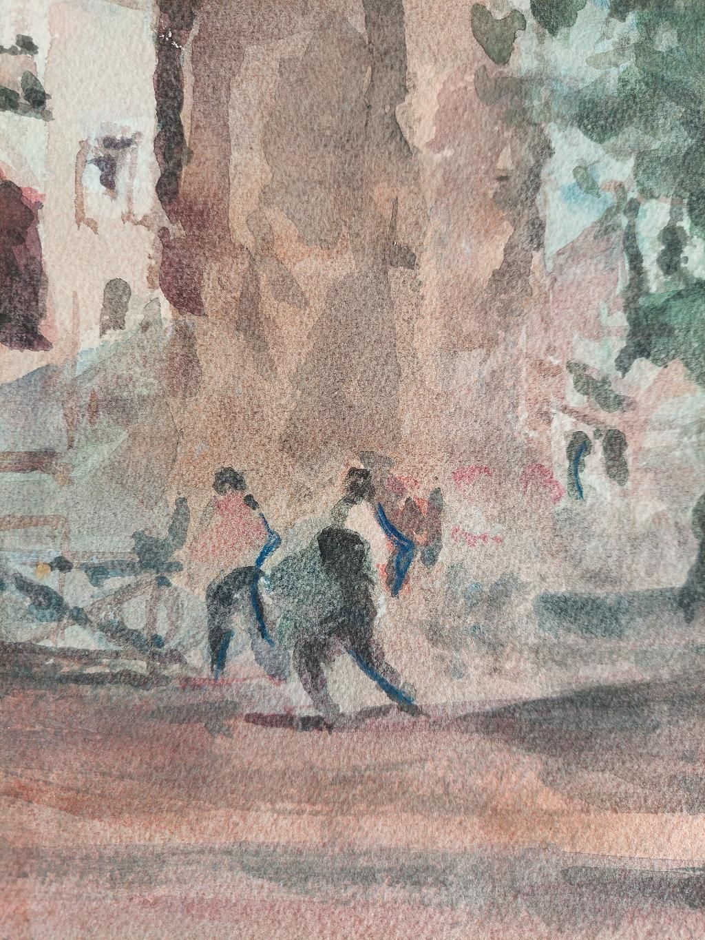 Unknownfrench, Modernist Cubist Painting Figures In Parisian Cityscape20th Century photo vinterior