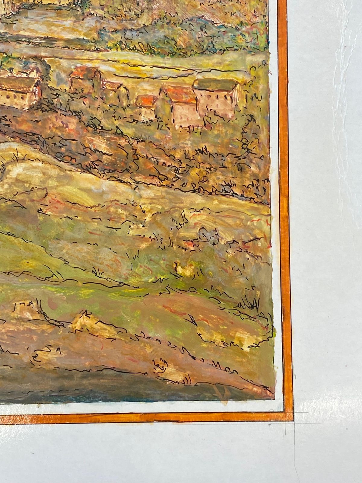 Unknown1950's French Modernist/ Cubist Painting Signed   View Of French Village1950 photo Art