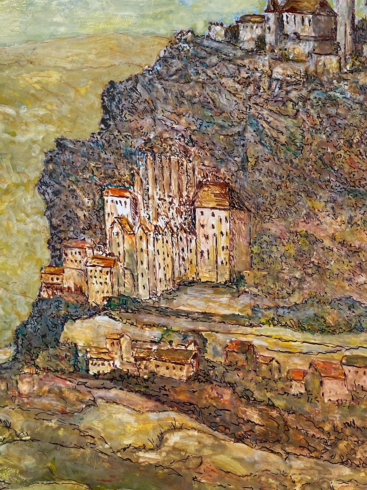 Unknown1950's French Modernist/ Cubist Painting Signed   View Of French Village1950 photo vinterior