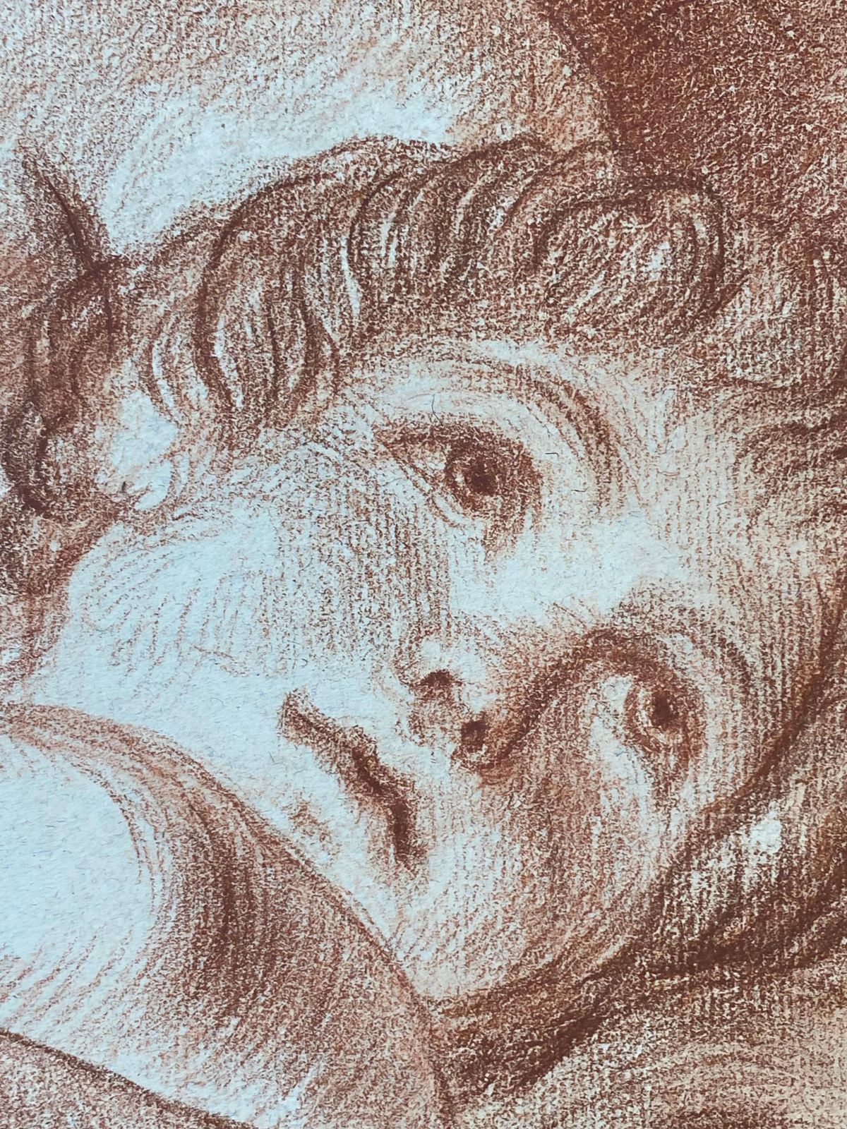 Unknownantique French Old Master Sanguine Chalk Drawing Mother & Child Portrait19th Century photo vinterior