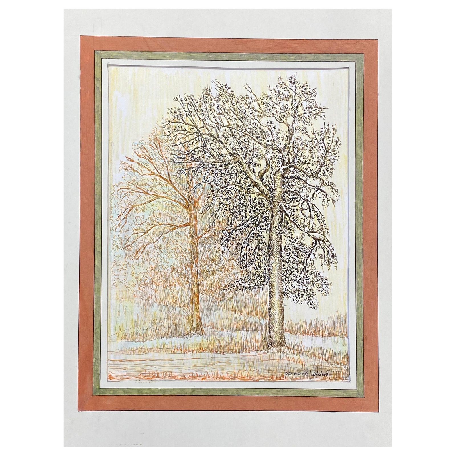 Unknown1950's Modernist Signed Painting, The Two Trees In Field1950s
