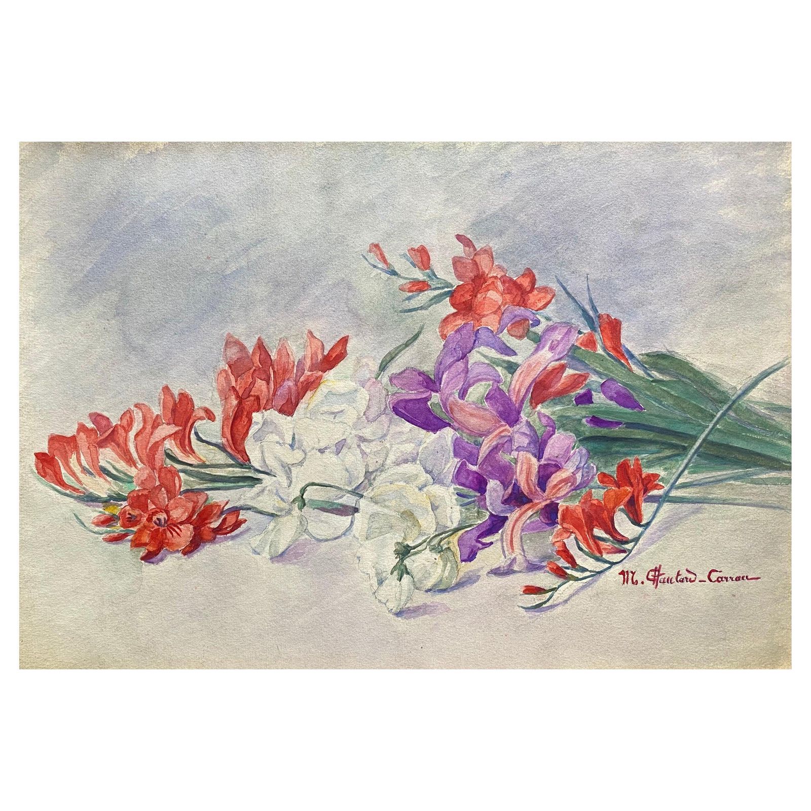 Unknownearly 1900's French Impressionist Signed Flower Watercolour By Marie Carreaucirca 1900s