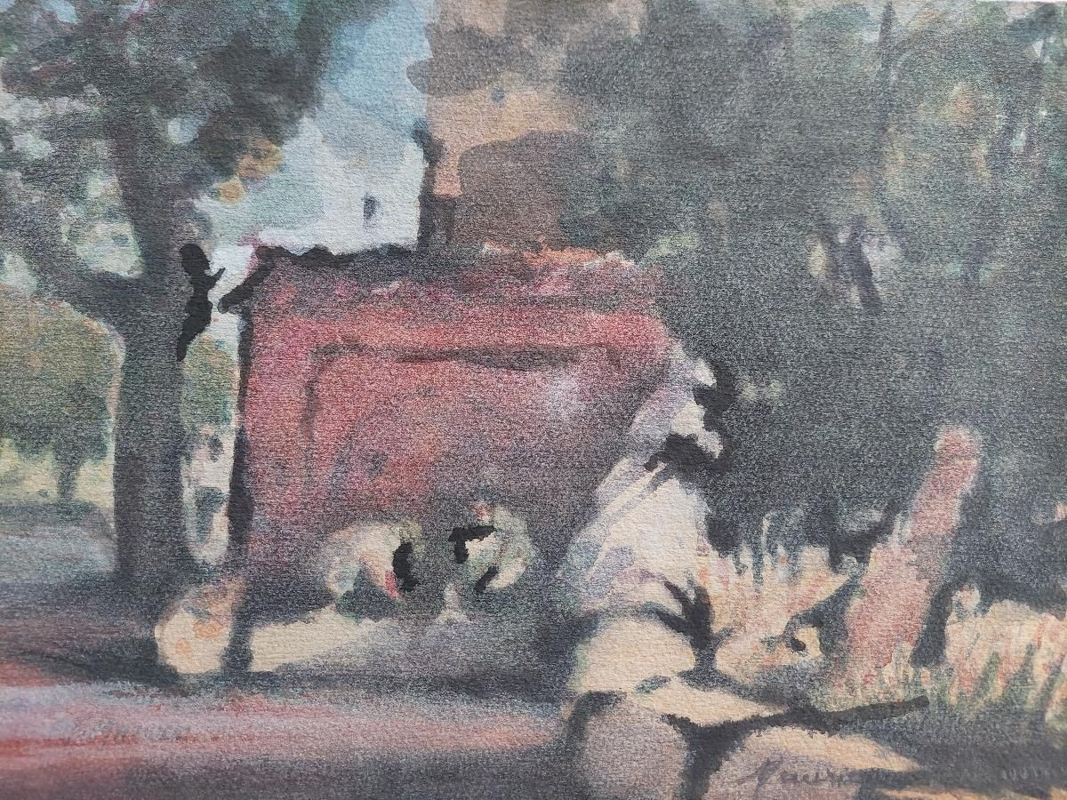 Unknownfrench Modernist Cubist Painting Figures In The Shade Of Trees20th Century photo for sale