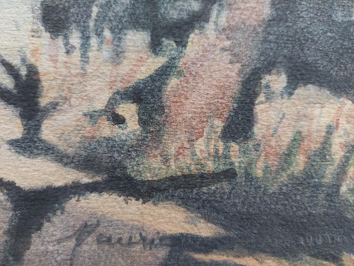 Unknownfrench Modernist Cubist Painting Figures In The Shade Of Trees20th Century photo Art