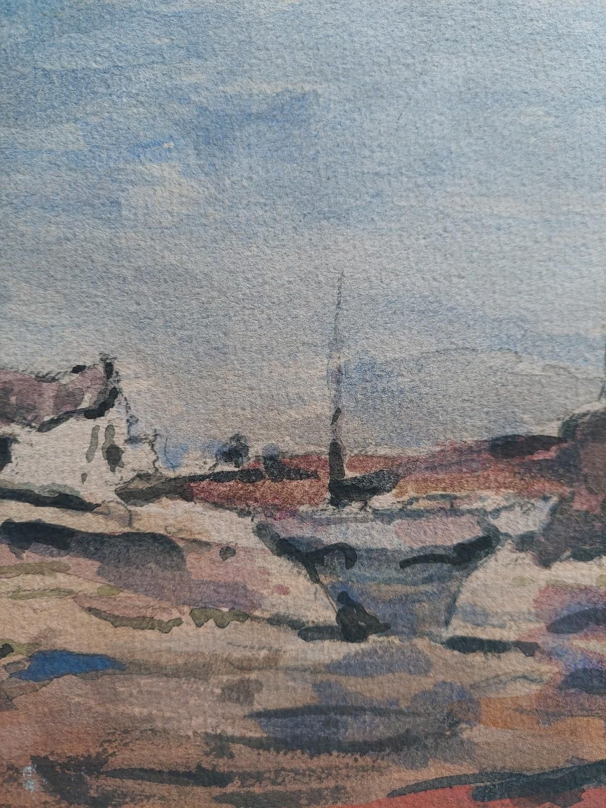Unknownfrench Modernist Cubist Painting Figure By The Harbour20th Century photo 280.0