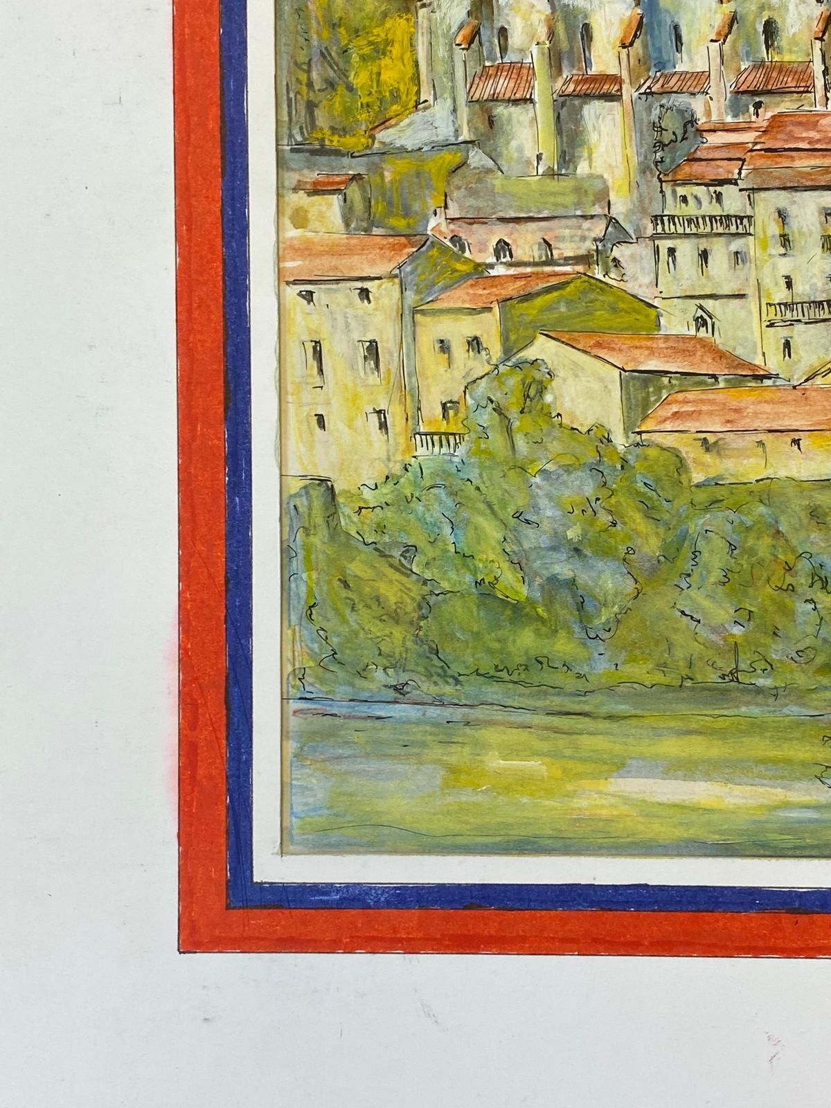 Unknown1950's French Modernist/ Cubist Painting Signed   Stunning French Buildings1950 photo 395.0