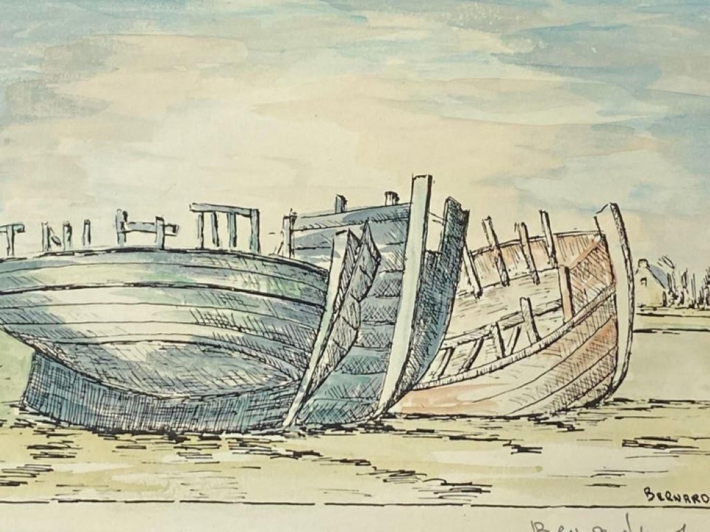 Unknown1950's French Modernist/ Cubist Painting Signed, The Three Boats1950 photo 402.0