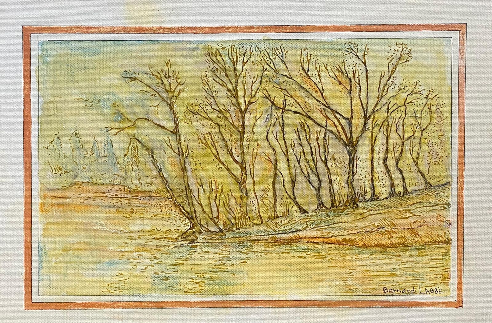 Unknown1950's French Modernist/ Cubist Painting Signed, Woodland Over Lake1950s photo furniture