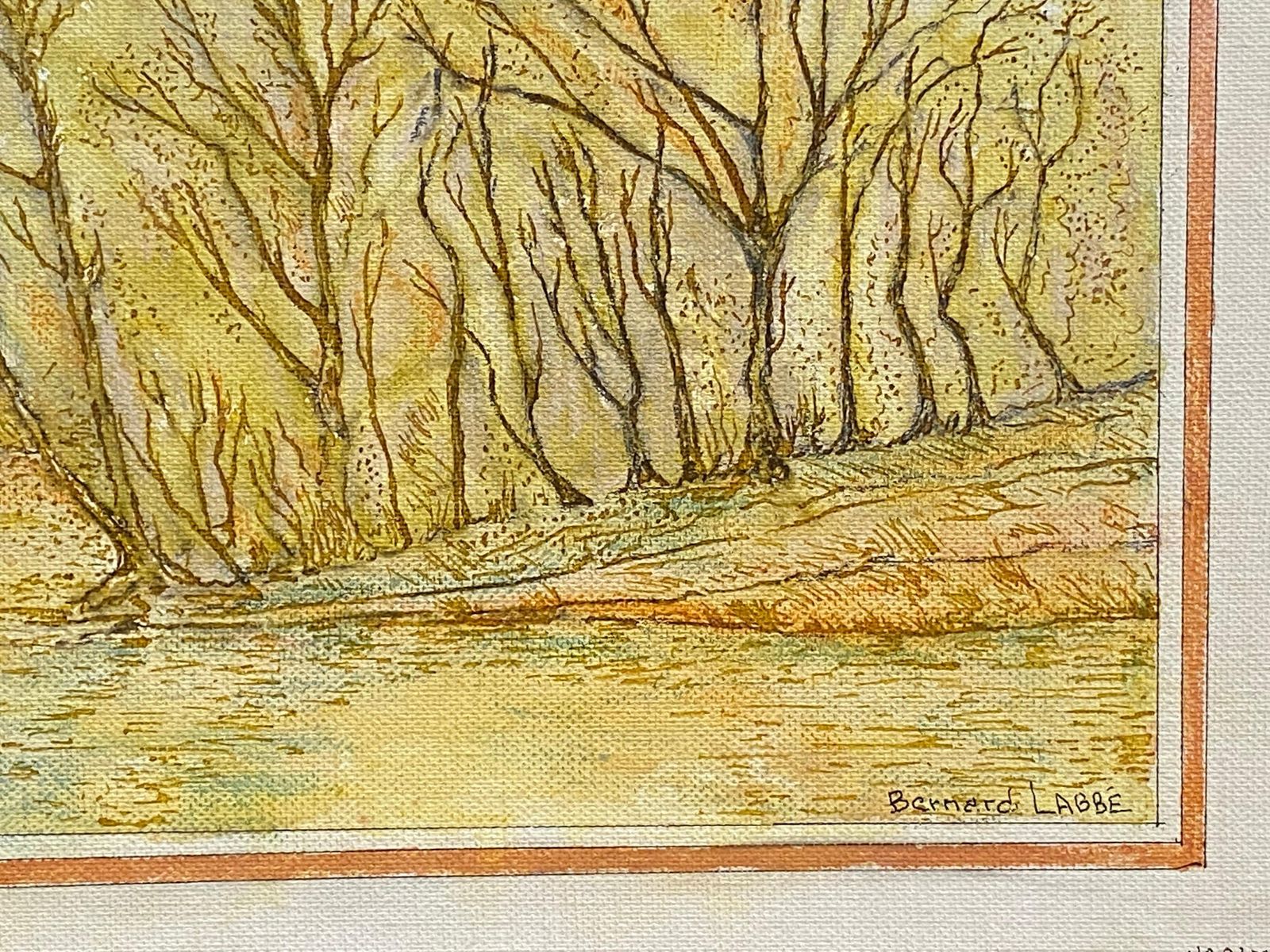 Unknown1950's French Modernist/ Cubist Painting Signed, Woodland Over Lake1950s photo for sale