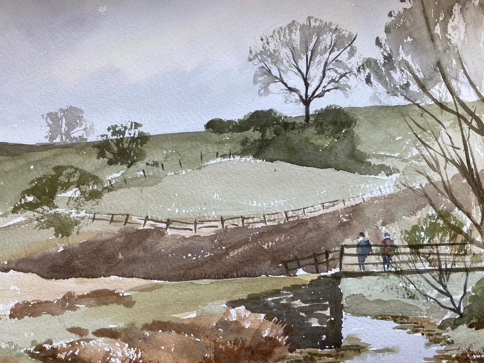 Unknownrural River Countryside Landscape Original British Watercolour Paintingcirca 1970s photo for sale