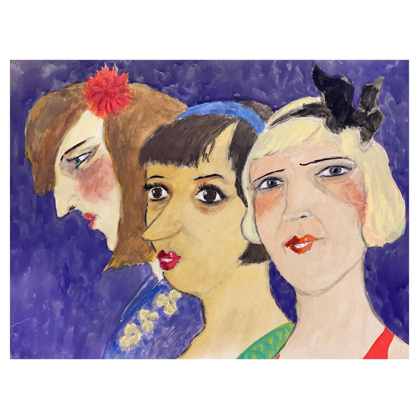Unknown1960's French Portrait Three Art Deco Ladies Caricaturecirca 1960s