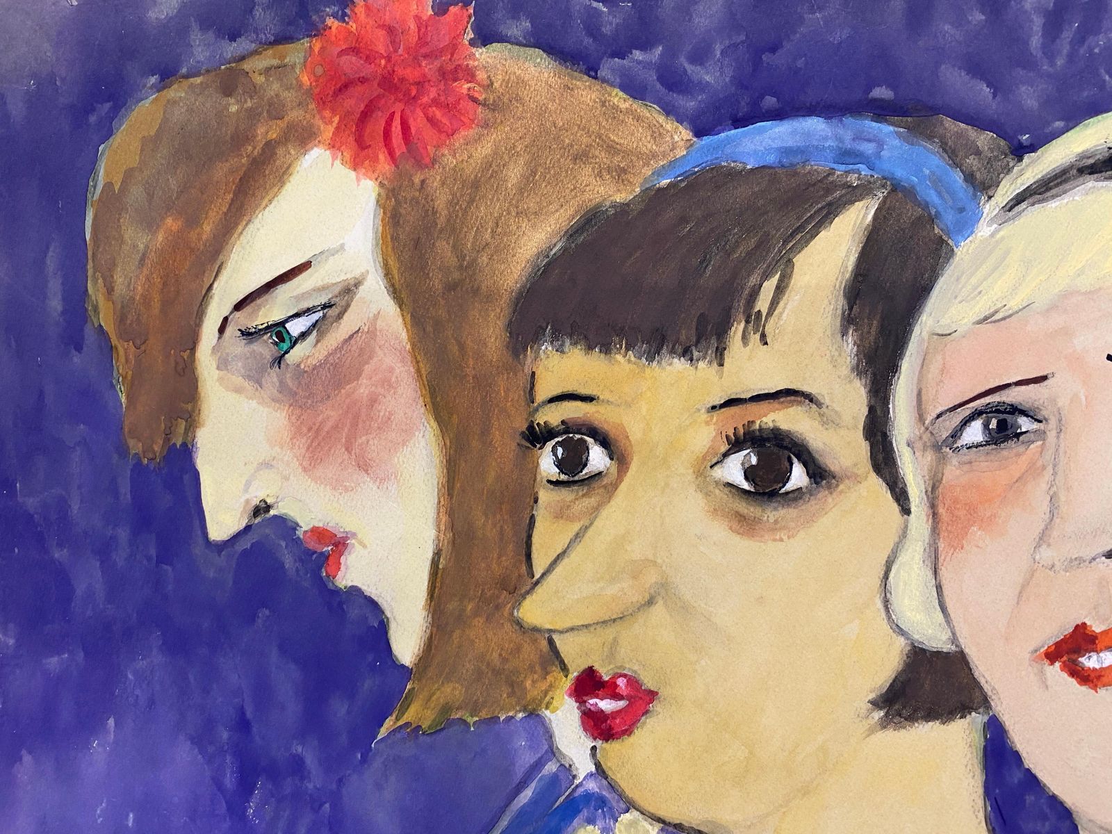 Unknown1960's French Portrait Three Art Deco Ladies Caricaturecirca 1960s photo for sale