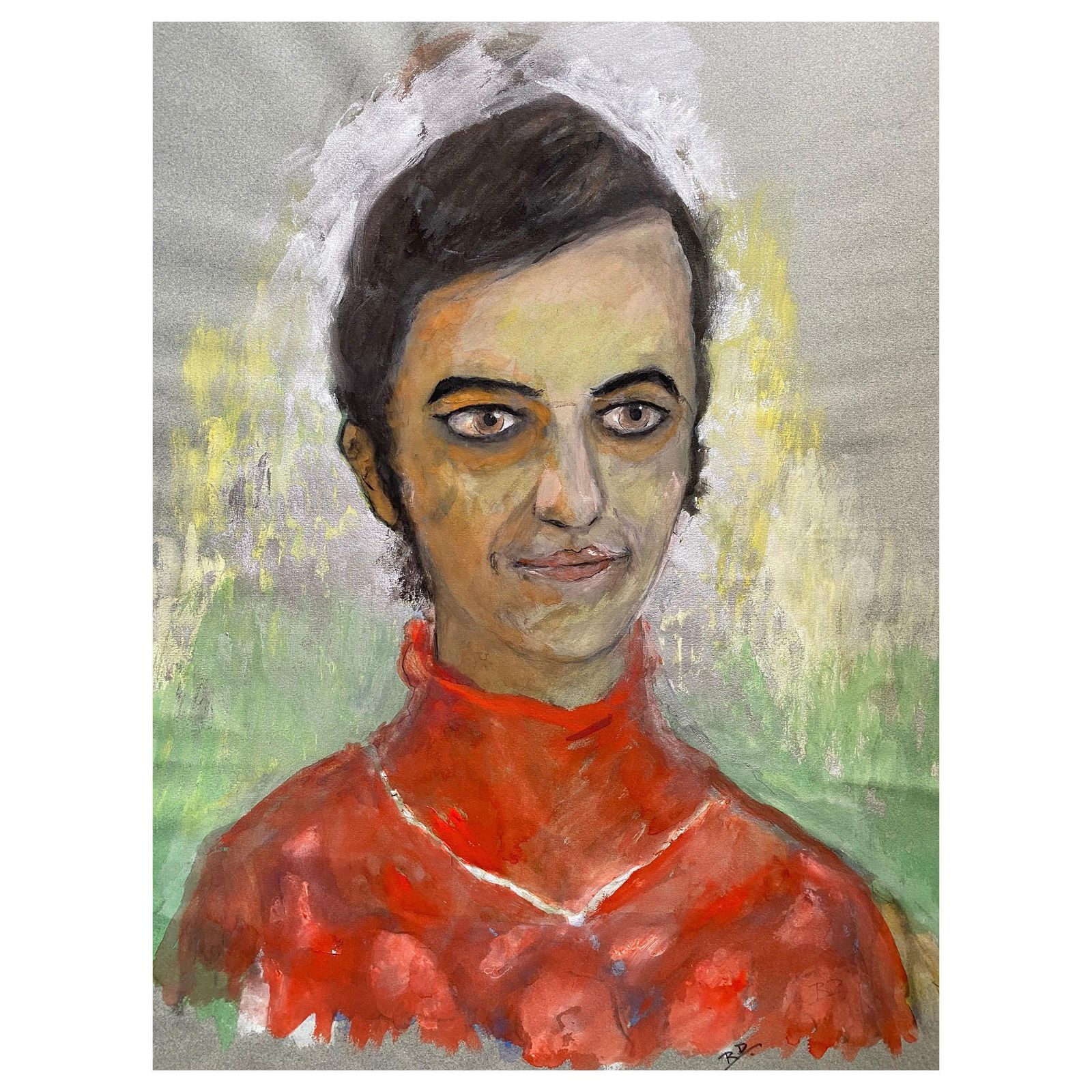 Unknown1960's French Portrait Soft Lady In Orange/ Red Caricaturecirca 1960s