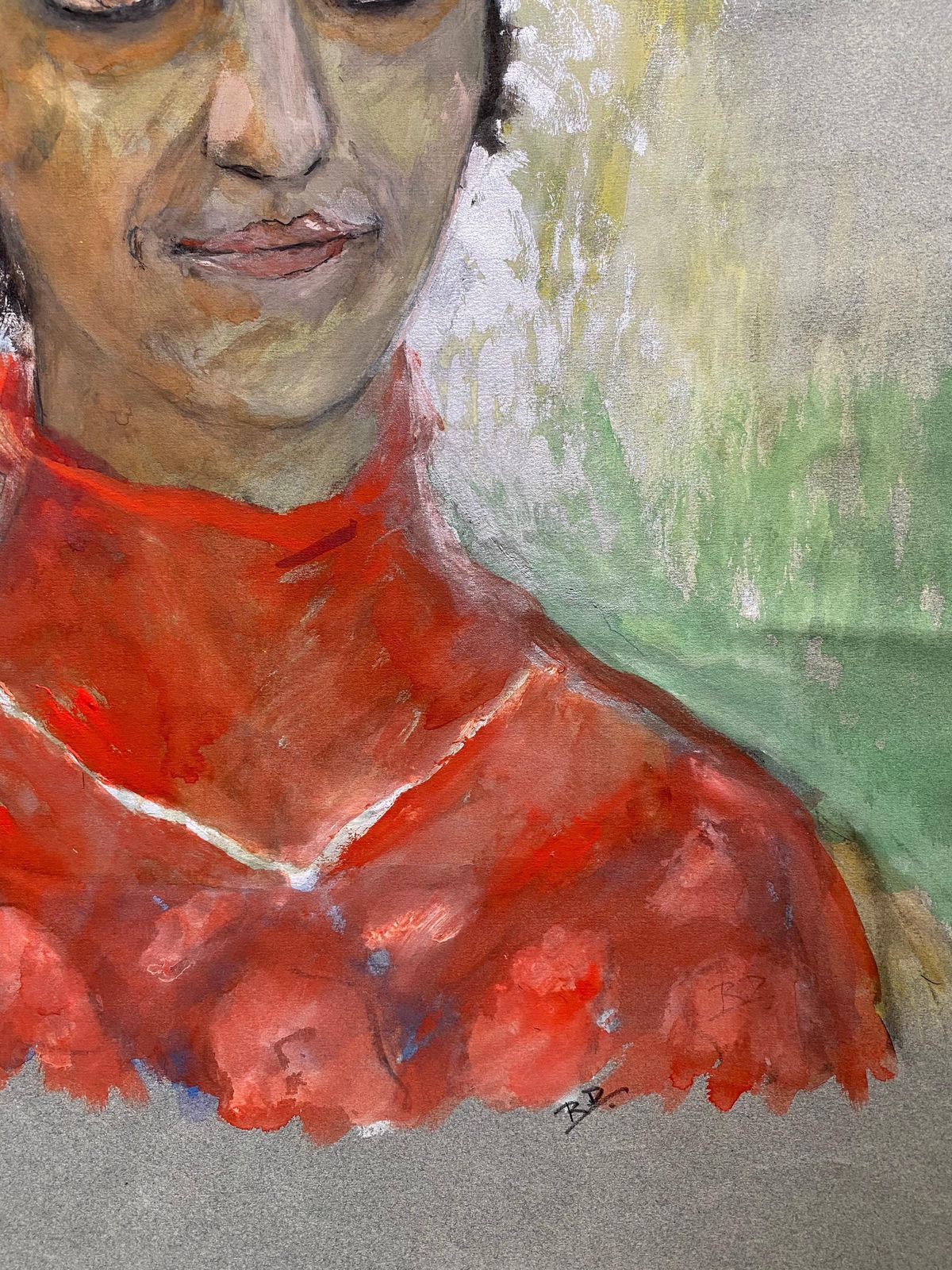 Unknown1960's French Portrait Soft Lady In Orange/ Red Caricaturecirca 1960s photo Art