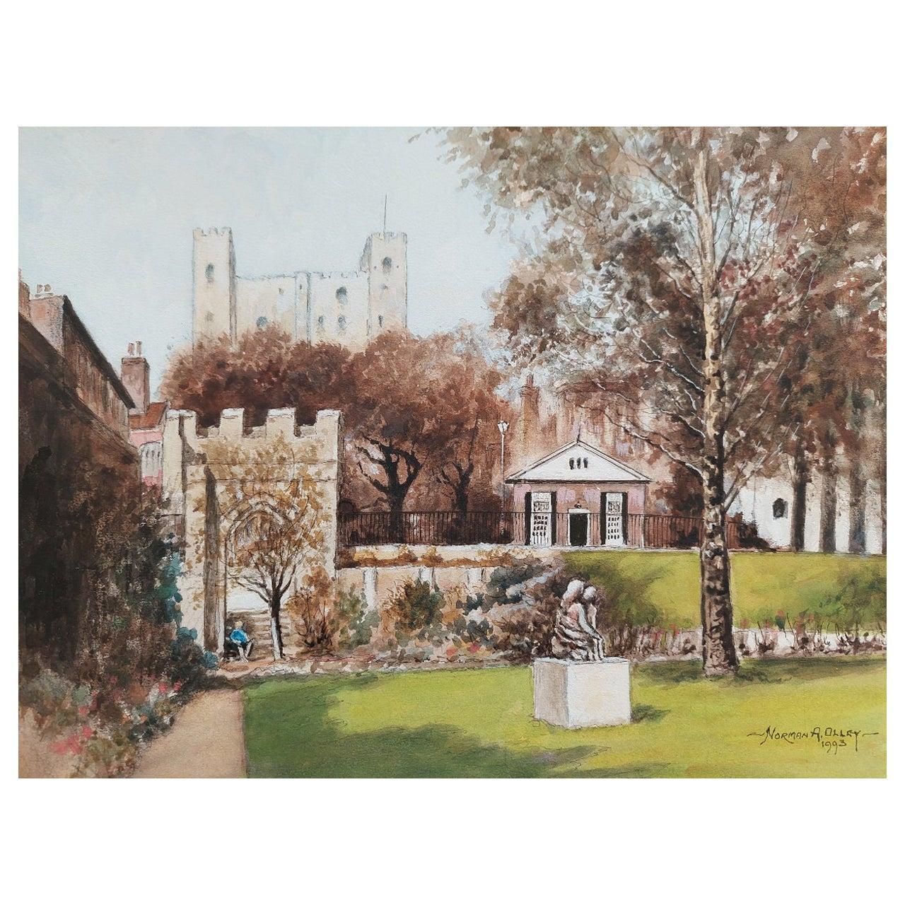 English  School20th Century Traditional English Painting Rochester Castle View, Kent20th Century