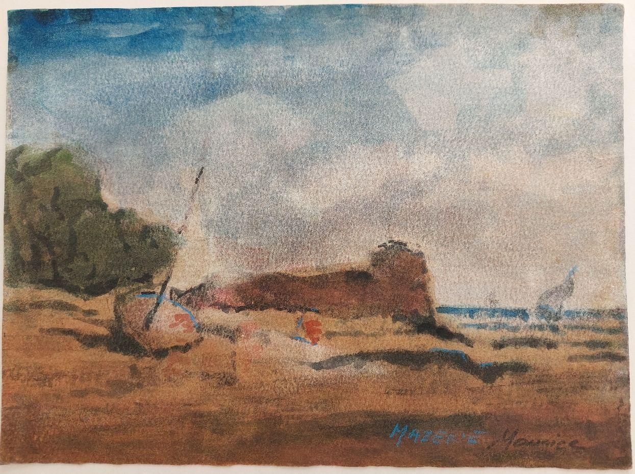 Maurice Mazeiliefrench Modernist Cubist Painting Boat Pulled Up On The Shore20th Century photo furniture