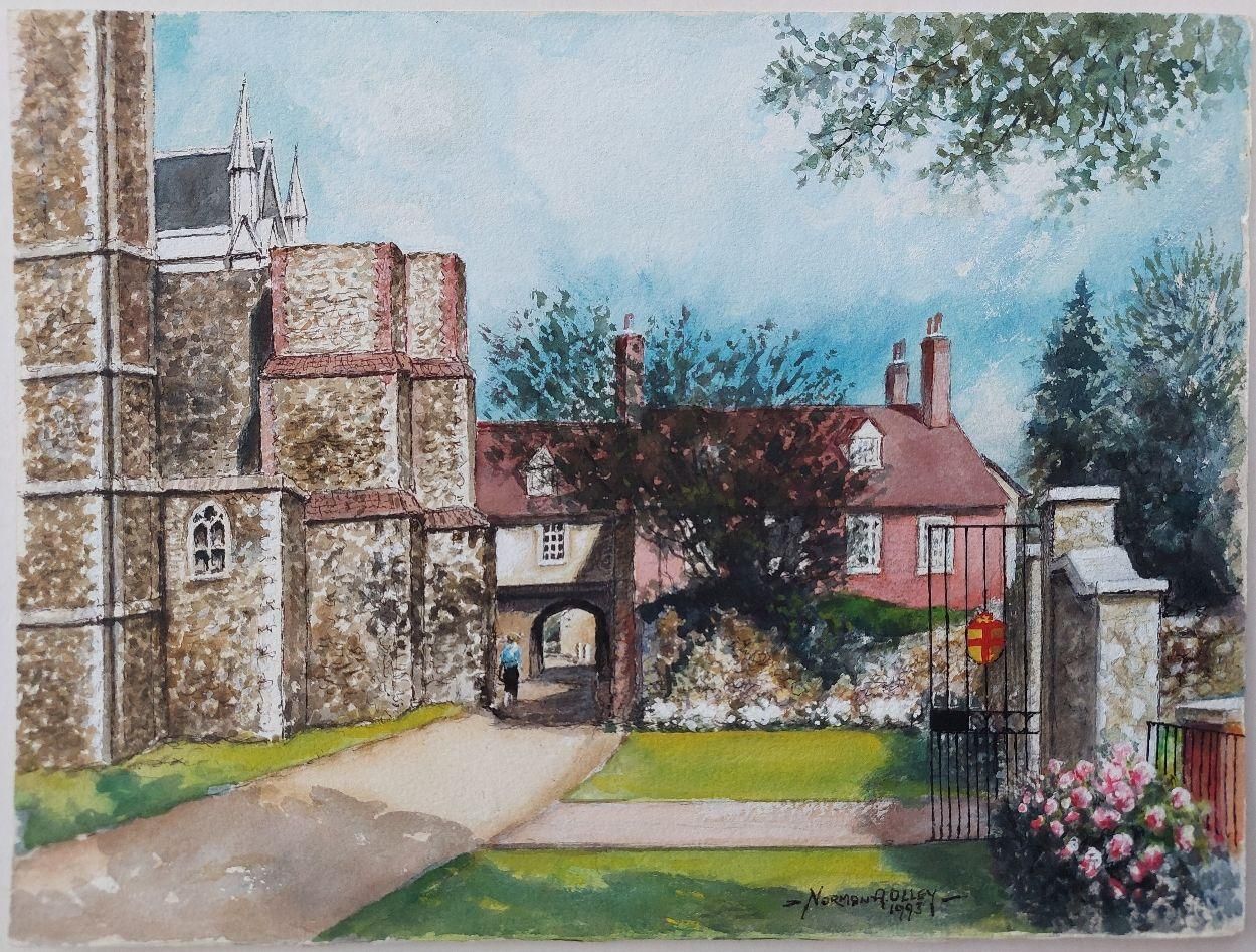 English  Schooltraditional English Painting Rochester Cathedral Deanery Gate, Kent England20th Century photo furniture