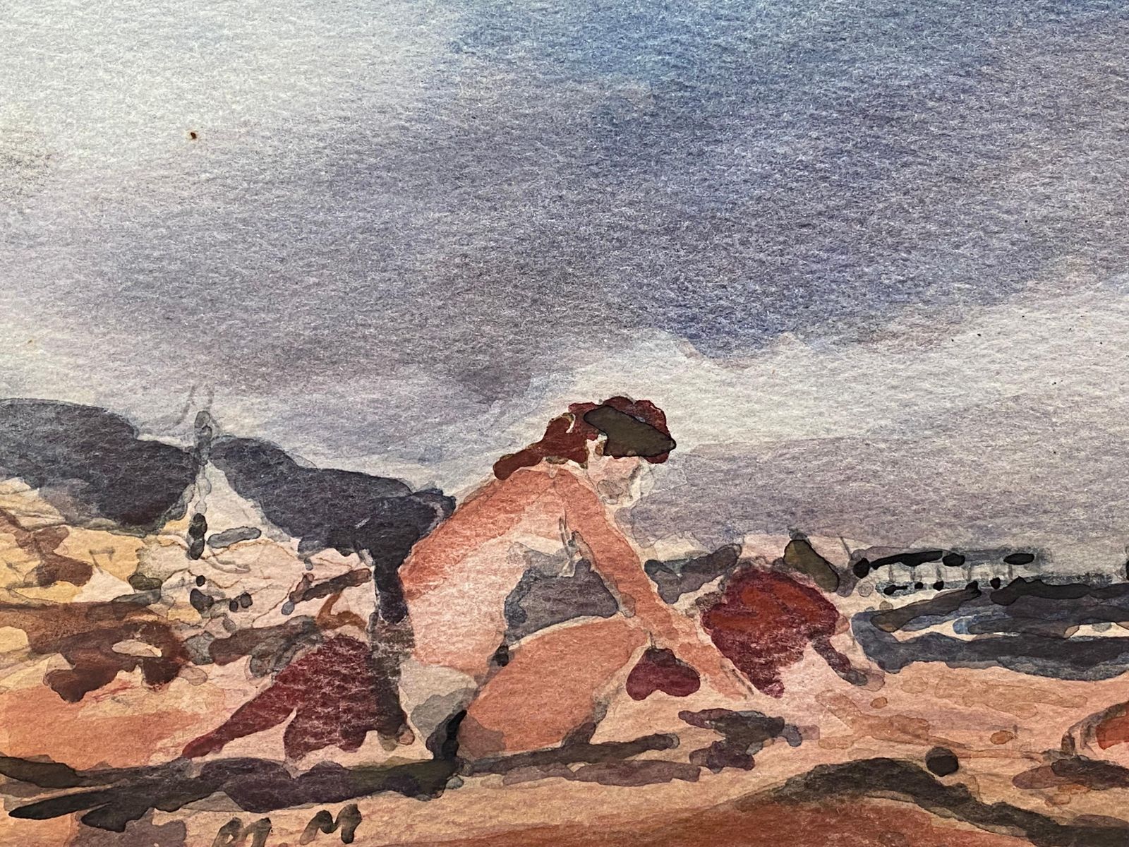 Unknownmaurice Mazeilie French Impressionist Signed Watercolour, Figure On Cloudy Beach20th Century photo furniture