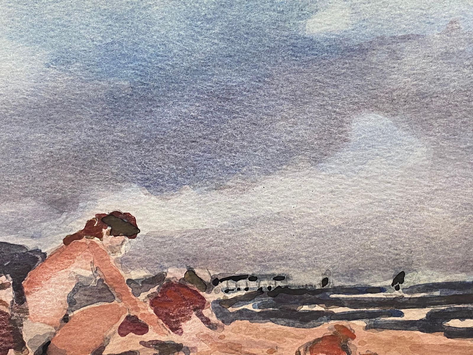 Unknownmaurice Mazeilie French Impressionist Signed Watercolour, Figure On Cloudy Beach20th Century photo 280.0