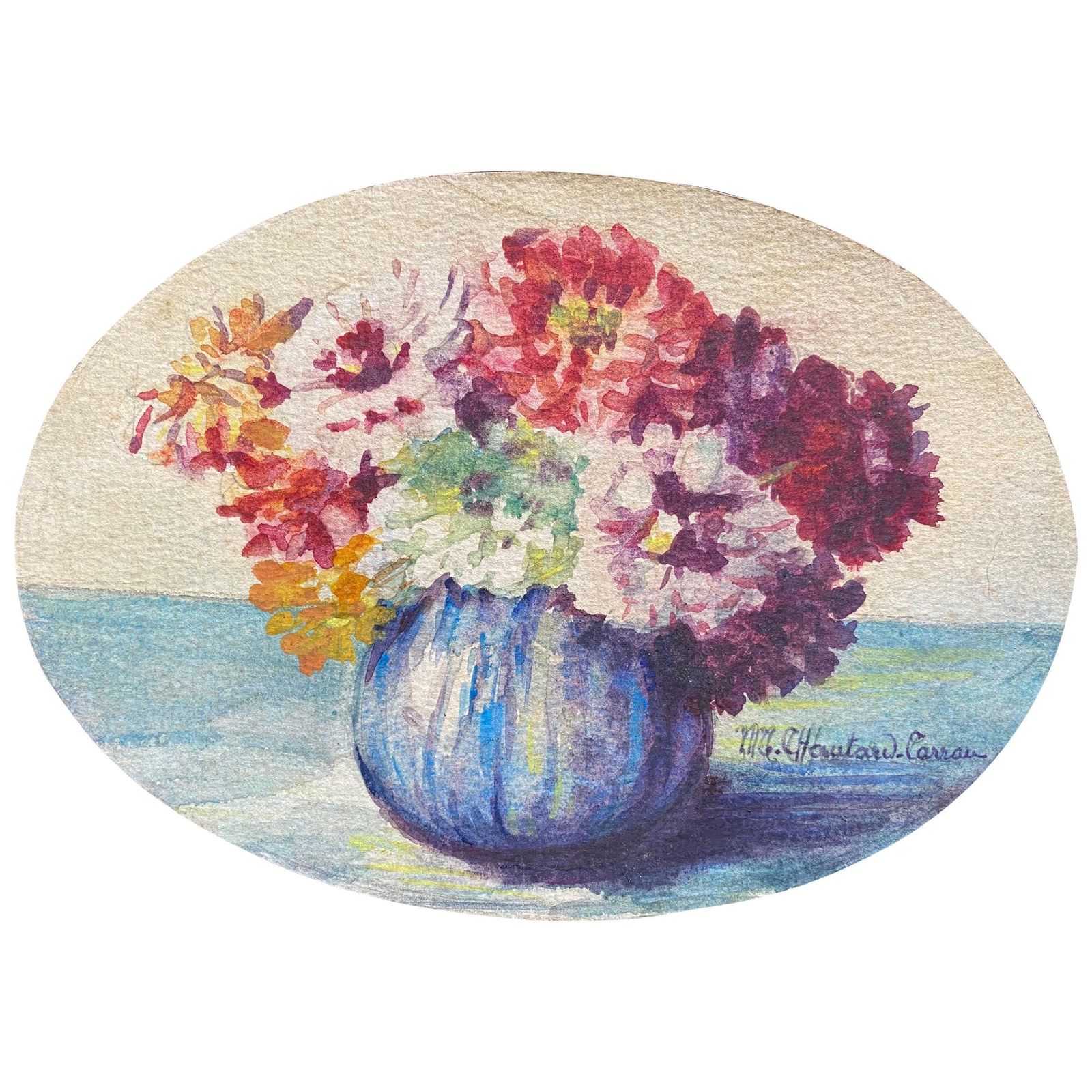 Unknownearly 1900's French Impressionist Signed Flower Watercolour By Marie Carreaucirca 1900s