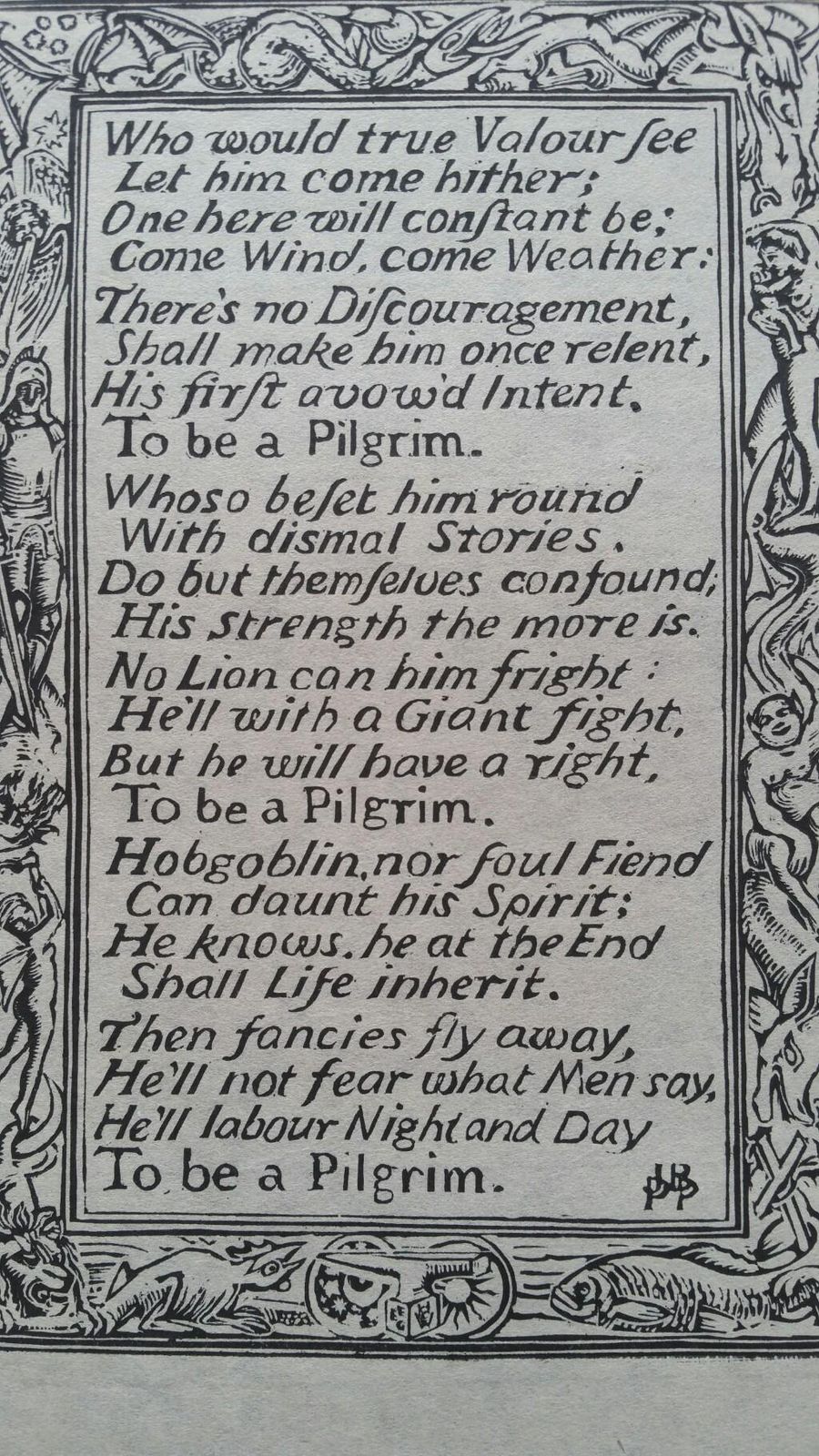 Unknownenglish Antique Woodcut Engraving, Inscribed, Of Bunyan Hymncirca 1920 1930 photo for sale