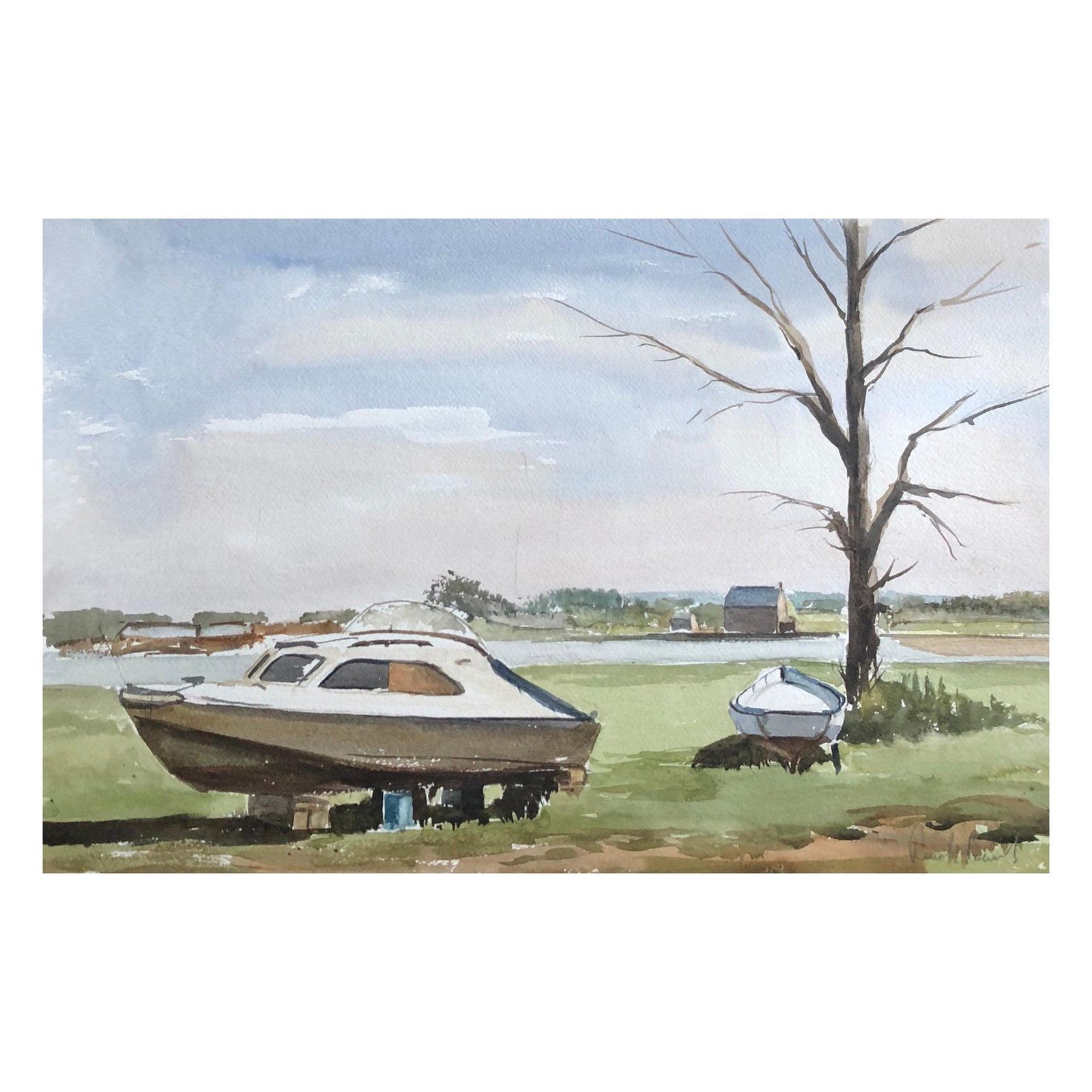 Unknownedge Of The Boatyard Yarmouth, Signed Original British Watercolour Paintingcirca 1970s