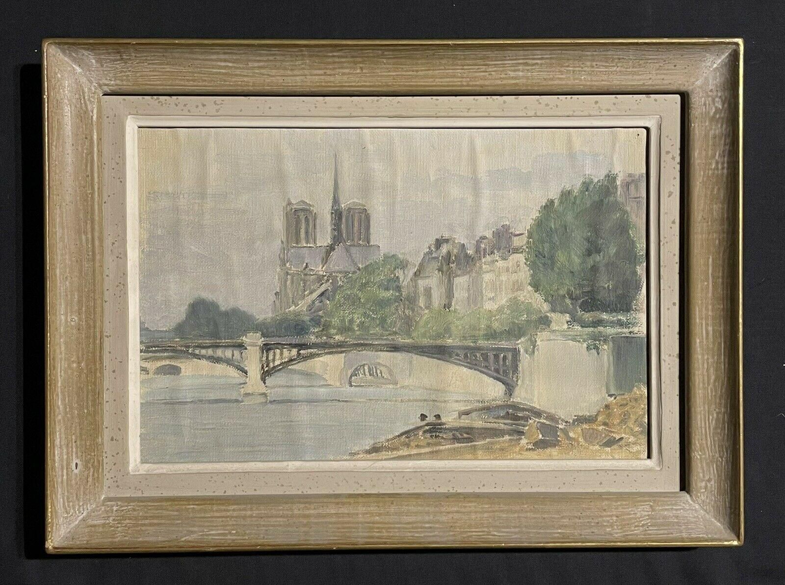 Unknownnotre Dame Paris From The River Seine, Mid 20th Century French Framed Oilmid 20th Century photo furniture