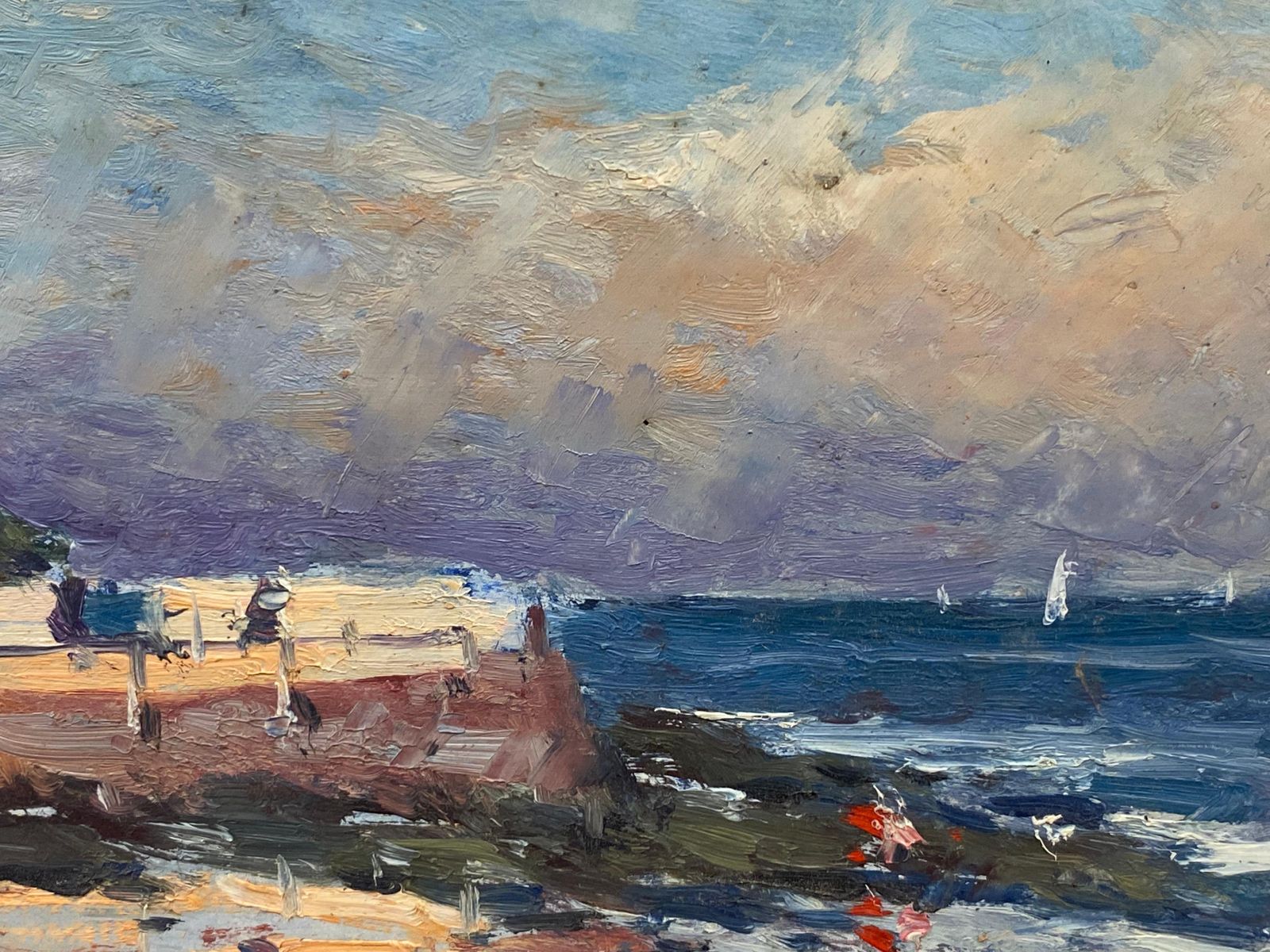 Unknownfrench Impressionist Oil Landscape, Beautiful Ocean Beach California20th Century photo for sale