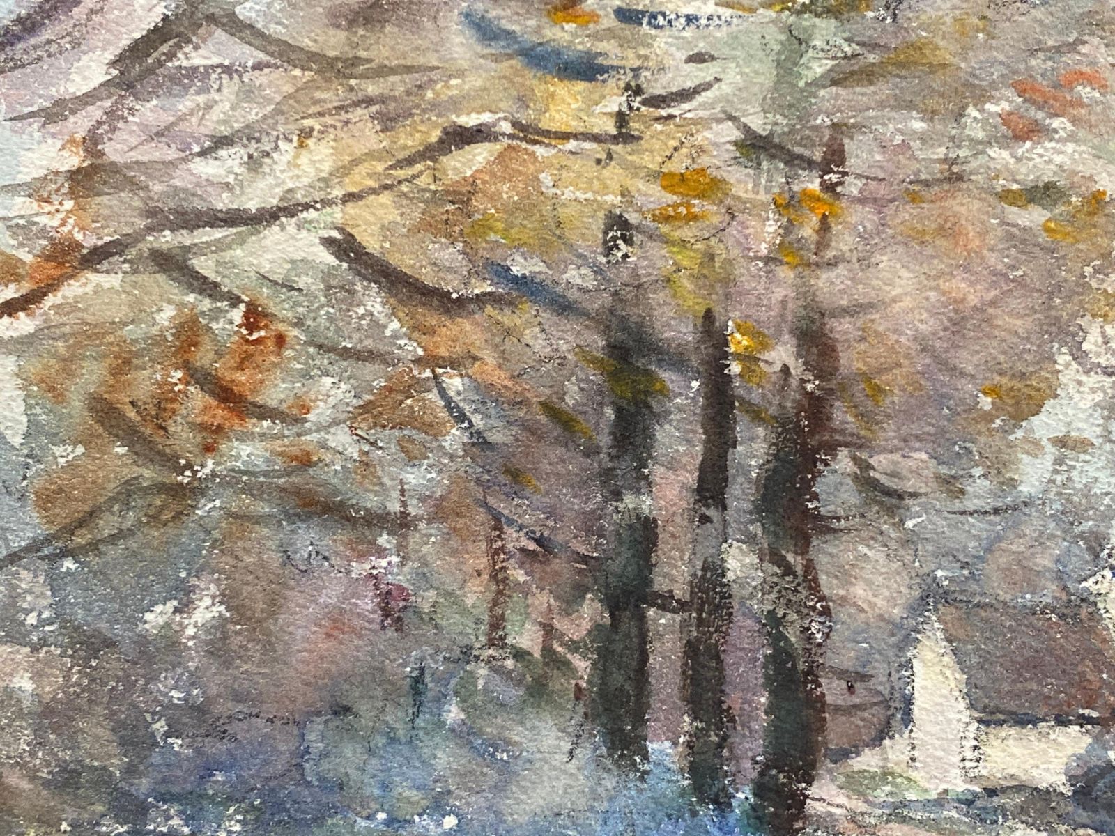 Unknownwoodland Cottage, French Signed Impressionist Gouache Paintingcirca 1940s photo for sale